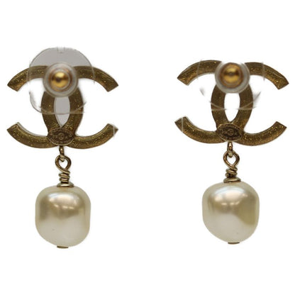 Chanel B12A GP Rhinestone Coco Pearl Swing Earrings