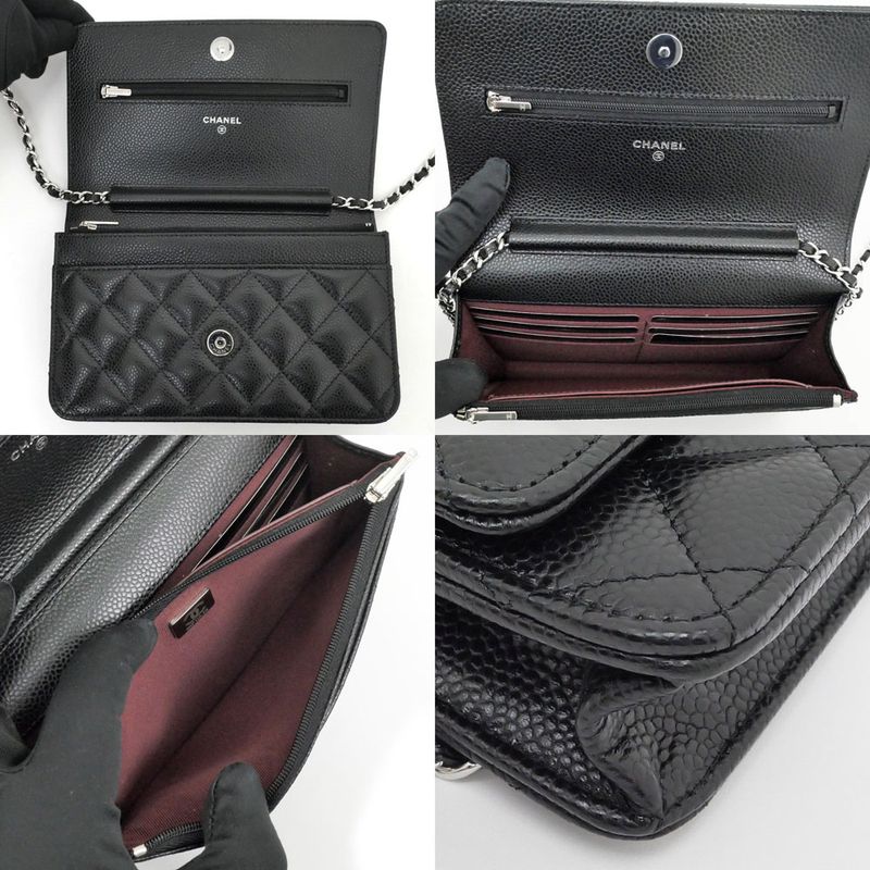 Chanel A33814 Chain Wallet Shoulder Bag Caviar Skin Black Silver-hardwar