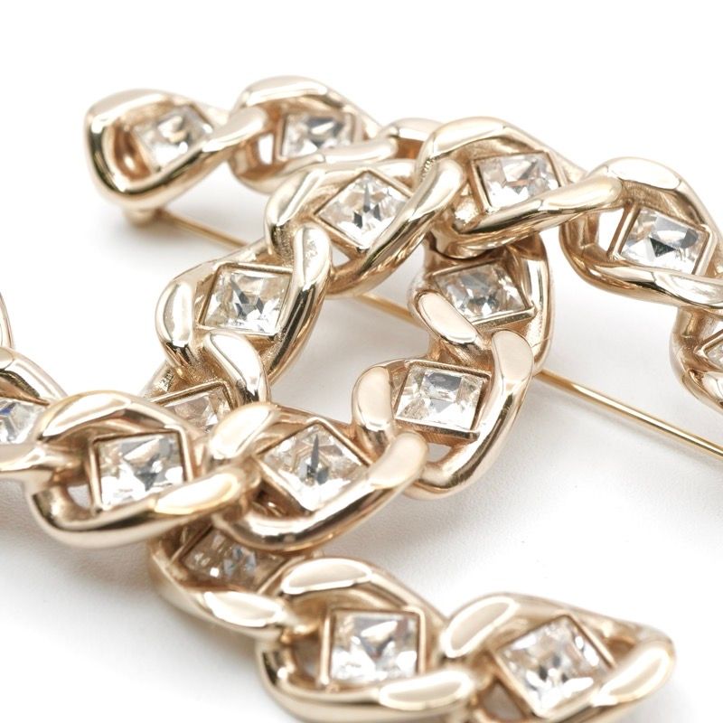 Chanel Brooch Corsage Gold Here Mark Rhinestone