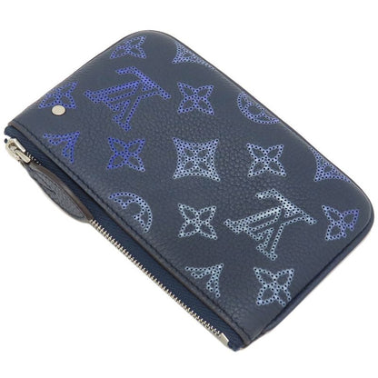 Louis Vuitton Coin Case Pochette Cles Monogram Mahina Navy Silver Hardware Navy