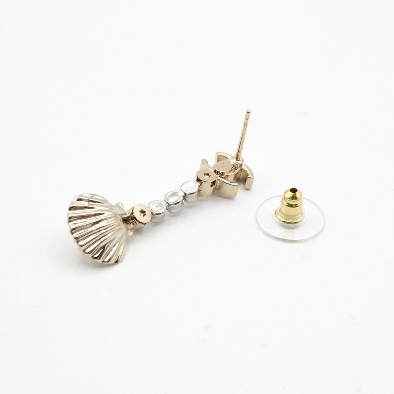 Chanel Earrings Earring Gold Coco Mark Drop Earrings Seashell Rhinestone