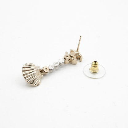 Chanel Earrings Earring Gold Coco Mark Drop Earrings Seashell Rhinestone