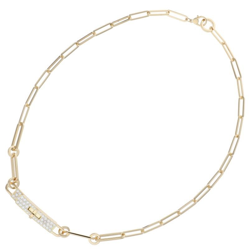 Hermes Kelly 18K Pink Gold Diamond Chain Necklace Men's