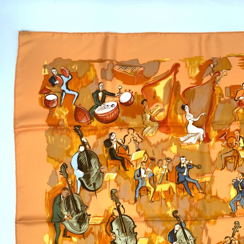 Hermes Carre 90 Concerto Orange 100% Silk Scarf