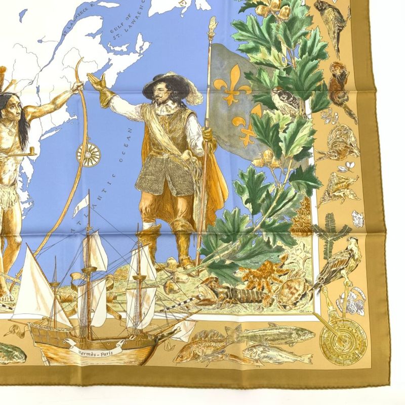 Hermes 1990s Le Canada Indian Canada Indian Carre 90 Silk Scarf