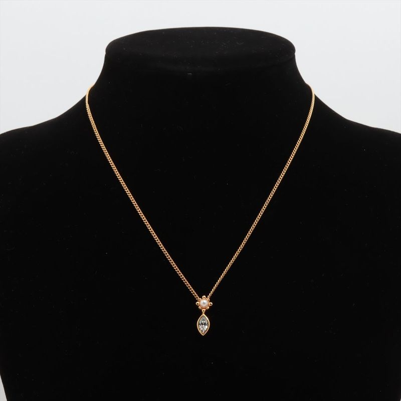 Christian DIOR Necklace GP X Rhinestone X Faux Pearl Gold