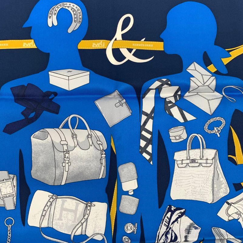 Hermes Carre 70 Monsieur ET Madame Monsieur & Madame Navy Scarf