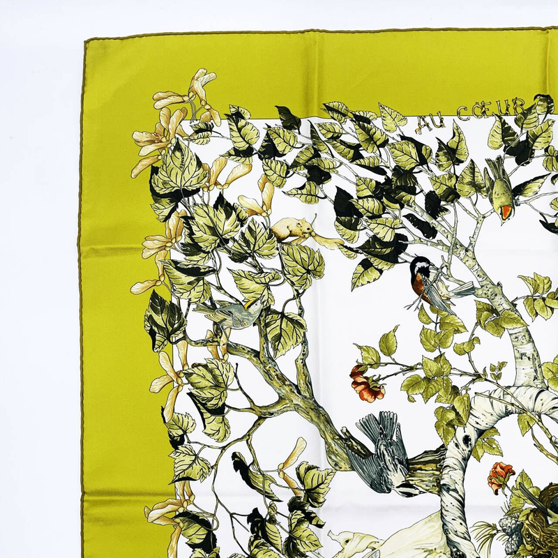 Hermes Carre 90 U Coeur DES BOIS In The Woods Green 100% Silk Scarf