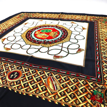 Hermes 90 Carre Scarf Coin Emblem Black Silk, All-Over Print