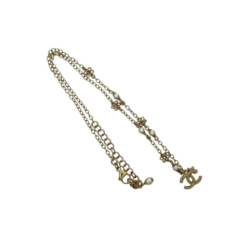 Chanel Coco Mark Fake Pearl Chain Necklace Pendant 23CK