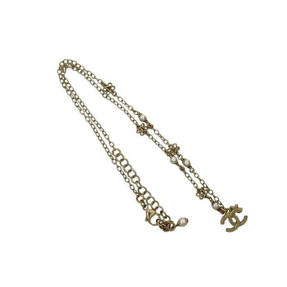 Chanel Coco Mark Fake Pearl Chain Necklace Pendant 23CK
