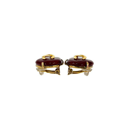 Chanel Coco Mark Motif GP Earrings Ear Cuff Accessory Gold Red 97A