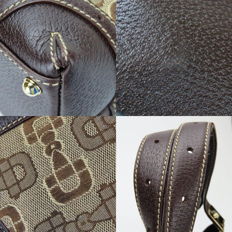Gucci Handbag 145761 Horsebit Canvas Leather Beige Brown Gold Hardware Casual