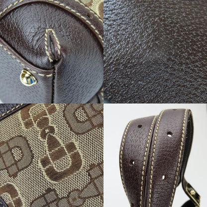 Gucci Handbag 145761 Horsebit Canvas Leather Beige Brown Gold Hardware Casual