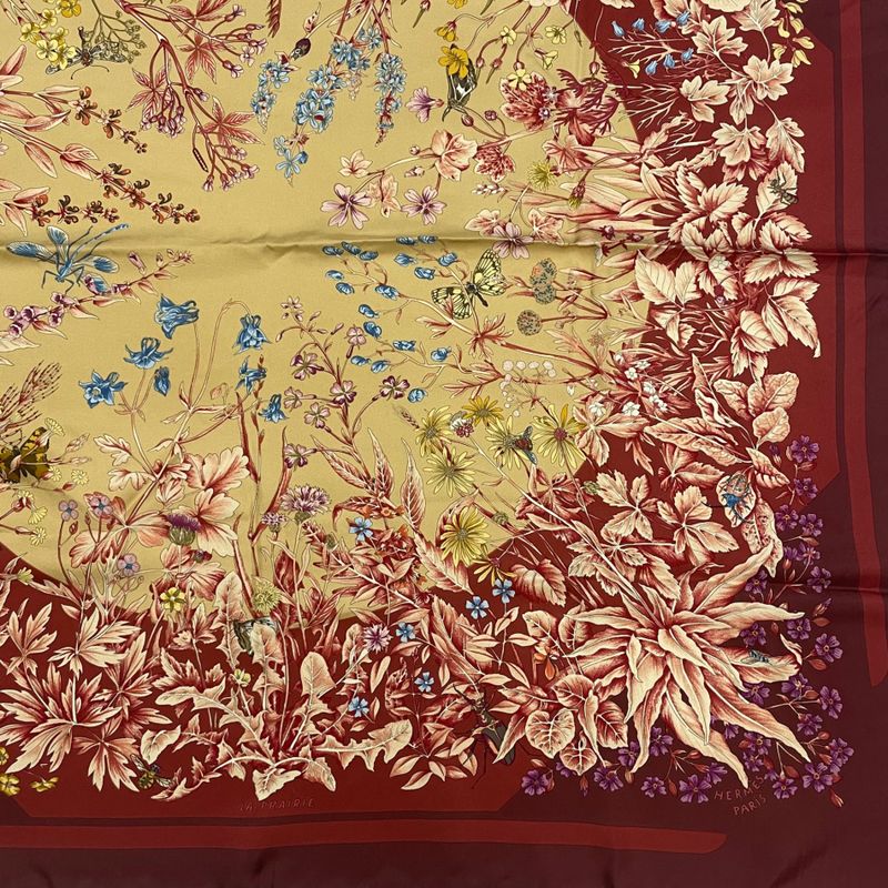 Hermes Similar Hermes Carré 90 LA Prairie Grasslands Scarf 100% Red Silk Carré