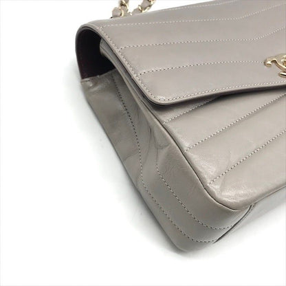 Chanel CC Logo Stitch Shiny Lambskin Turnlock Chain Shoulder Bag Gray