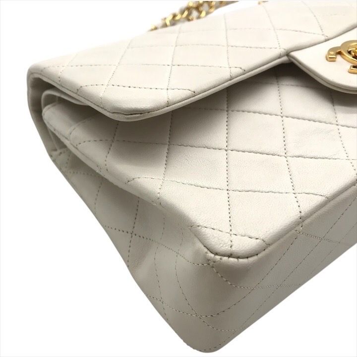 Chanel Lambskin Double Flap Chain Shoulder Bag White