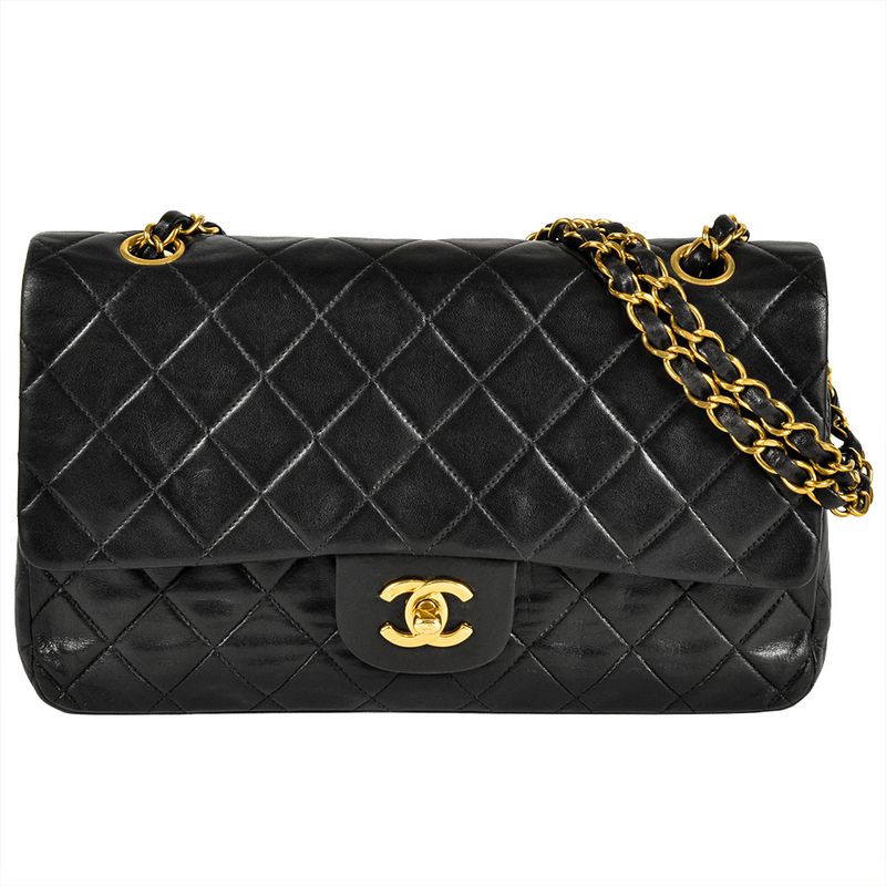 Chanel Matelasse 25 Chain Shoulder Bag Lambskin A01112 Black Gold Hardware Coco