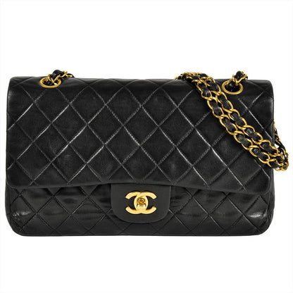 Chanel Matelasse 25 Chain Shoulder Bag Lambskin A01112 Black Gold Hardware Coco