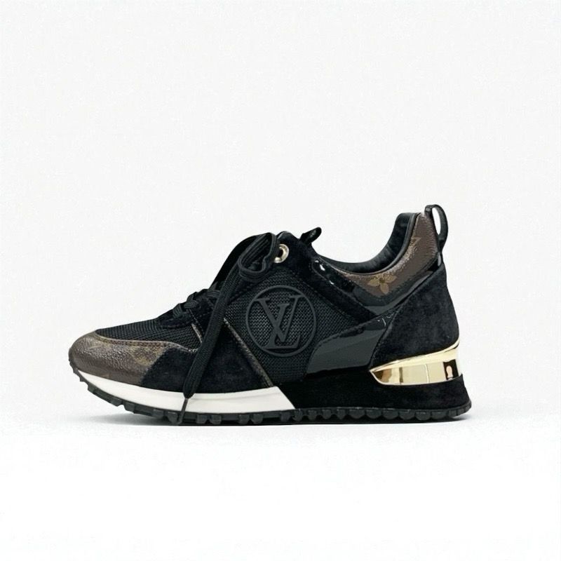 Louis Vuitton Run Away Line Monogram Sneakers Shoes Leather Fabric Suede Black