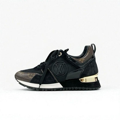 Louis Vuitton Run Away Line Monogram Sneakers Shoes Leather Fabric Suede Black