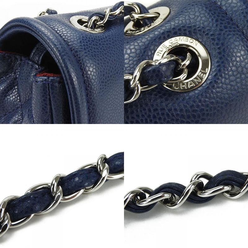 Chanel Shoulder Bag Matelasse Caviar Skin Navy Silver Hardware Decacoco W Chain