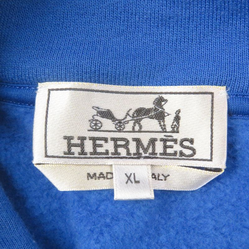 Hermes 21SS Furrier Cotton Sheepskin Lined Pullover Hoodie Blue XL Made In
