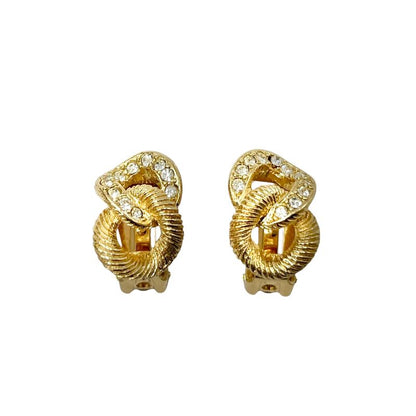 Christian DIOR Earrings Plated Metal Plated Metal Rhinestone Twisted Rope Gold