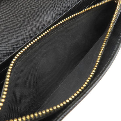 Prada Long Wallet Ribbon Flap Wallet Saffianoleather Black Goldhardware Black
