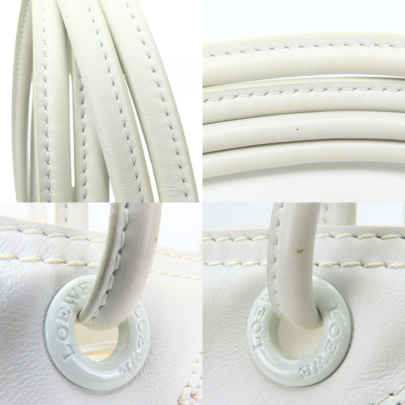 Loewe Tote Bag Crown Logo Stitch Leather Plastic White Studded Shopper Tote