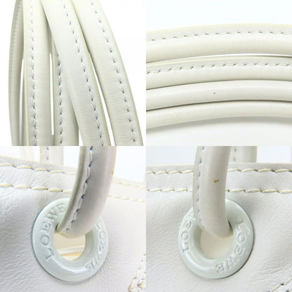 Loewe Tote Bag Crown Logo Stitch Leather Plastic White Studded Shopper Tote