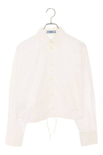 Prada P400i Triangle Patch White Poplin Long Sleeve Shirt Women's 36