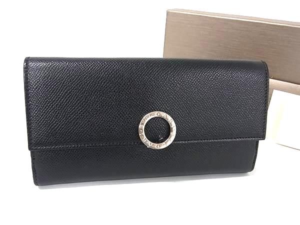 Bvlgari Leather Bifold Long Wallet Men Ladies Black Fh7541