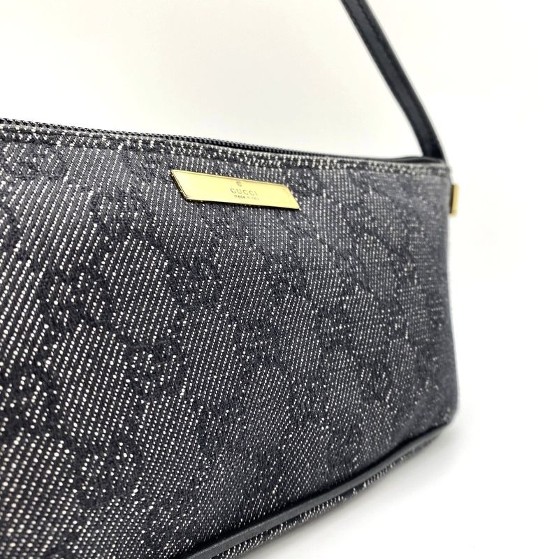 Gucci 07198 Pouch Accessory Pouch Handbag Black And Gray Denim GG Canvas Pouch