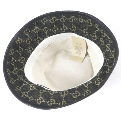 Gucci 576371 Cotton GG Logo Allover Leather Piping Denim Bucket Hat Black L