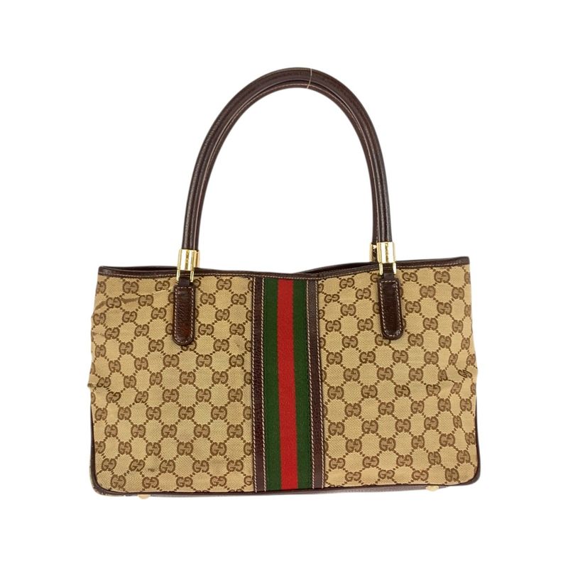 Gucci Sherry Line Beige Ivory Brown GG Canvas 161717 Tote Bag Shoulder Bag