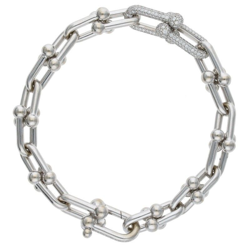 Tiffany & Co Hardwear Hardware 18K White Gold Diamond Medium Link Bracelet