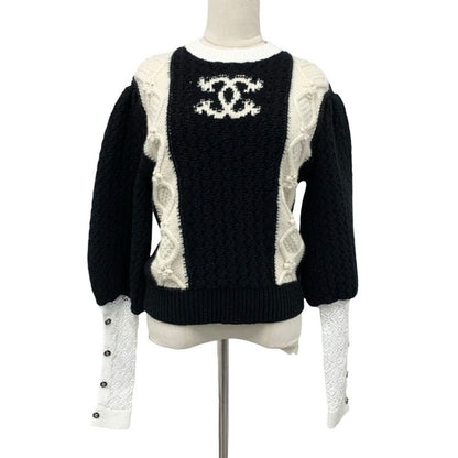 Chanel Tops Wool Black White Coco Mark Knit Sweater
