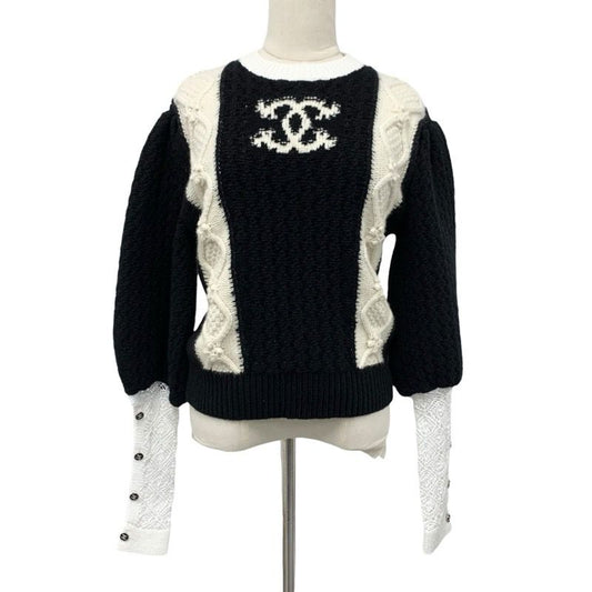 Chanel Tops Wool Black White Coco Mark Knit Sweater