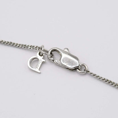 Christian DIOR Necklace Logo Ball Rhinestone Silver Color Accessories Ladies