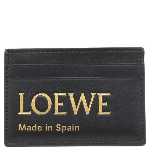 Loewe Card Case Embossed Plain Card Holder Calf Black and Gold Black Logo