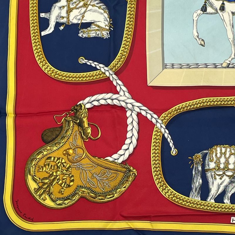 Hermes Carre 90 Grand Apparat Horse In Full Dress Multicolor Scarf 100% Silk