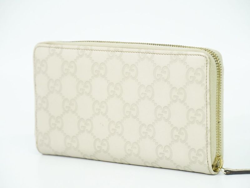 Authentic Gucci Shimmer Leather Round Zipper Long Wallet Long Wallet Ivory