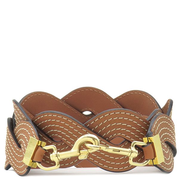 Loewe Shoulder Strap Wave Stitch Shoulder Strap Leather Brown Gold Hardware