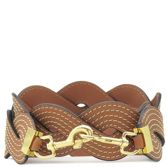 Loewe Shoulder Strap Wave Stitch Shoulder Strap Leather Brown Gold Hardware