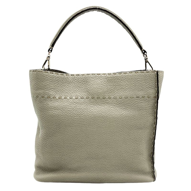 Fendi Selleria Anna Small Shoulder Bag Leather Gray Silver Hardware 2WAY Women