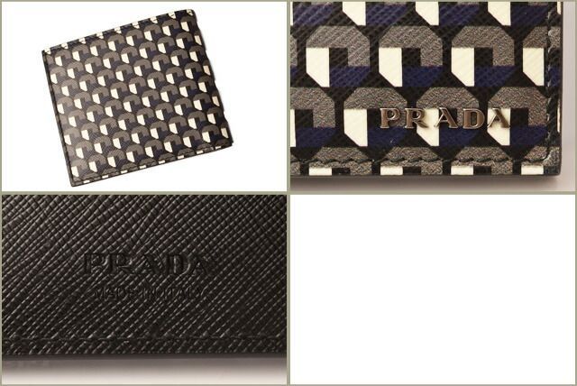 Prada Fold Wallet For Men 2mo513 Saffiano FUMO Gray Blue Outlet Unused