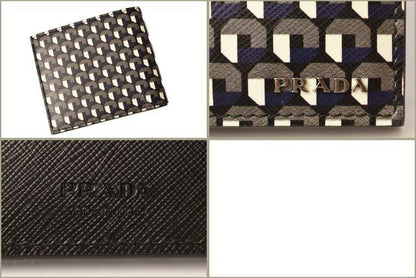Prada Fold Wallet For Men 2mo513 Saffiano FUMO Gray Blue Outlet Unused