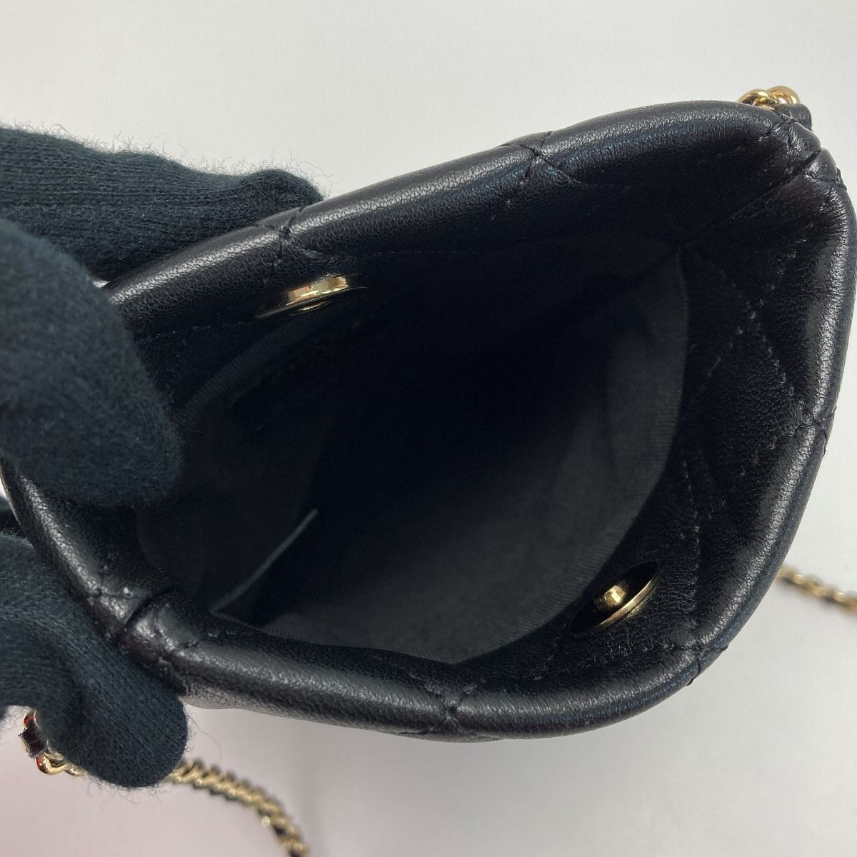 Chanel Cocomark Matelasse Chain Shoulder Bag A81174 Black Lambskin Phone Case