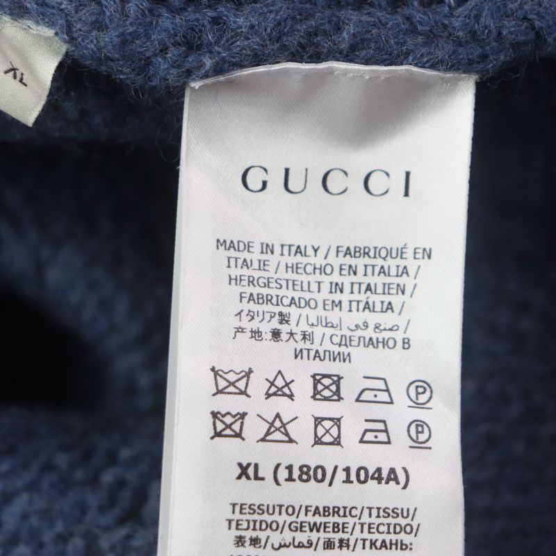  Gucci 636327 100% Wool GG Embroidery Embroidered Crew Neck Knit Sweater Navy